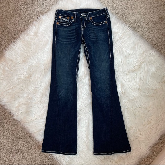 True Religion Joey Big T Dark Wash Flared Boot Cut Jeans - Picture 9 of 16